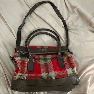 Kate Spade Grove Court Stevie Plaid Satchel WKRU1264 Red Tartan Leather Bag